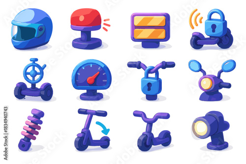 Indicator scooter absorber mirrors safety vector icon light stability icons lock helmet