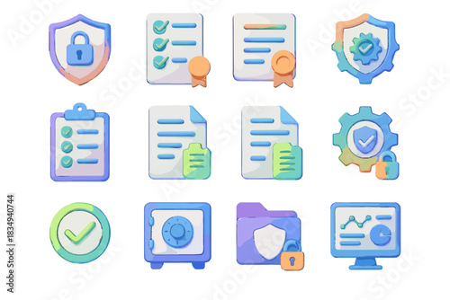 Icons encrypted vector regulatory gdpr dashboard document icon cybersecurity policy gear certificate