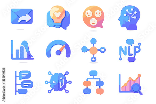 Model set icon learning intent vector context bubble icons reply ai analysis