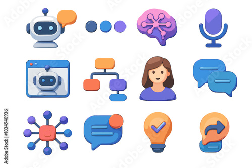 Bubbles robot set ai avatar indicator microphone response automated dialogue icon vector