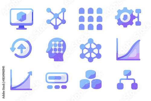 Optimization vector gear algorithm recognition ai icon graph set training knowledge model