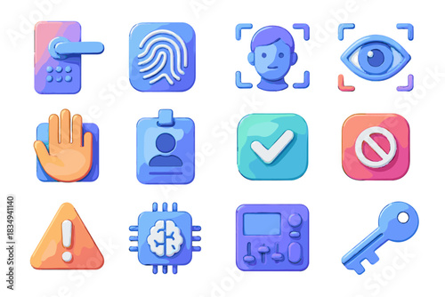 Biometric key fingerprint scanner panel granted set facial control vector access icon