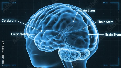 Human brain anatomy with labeled regions in detailed 3 d render