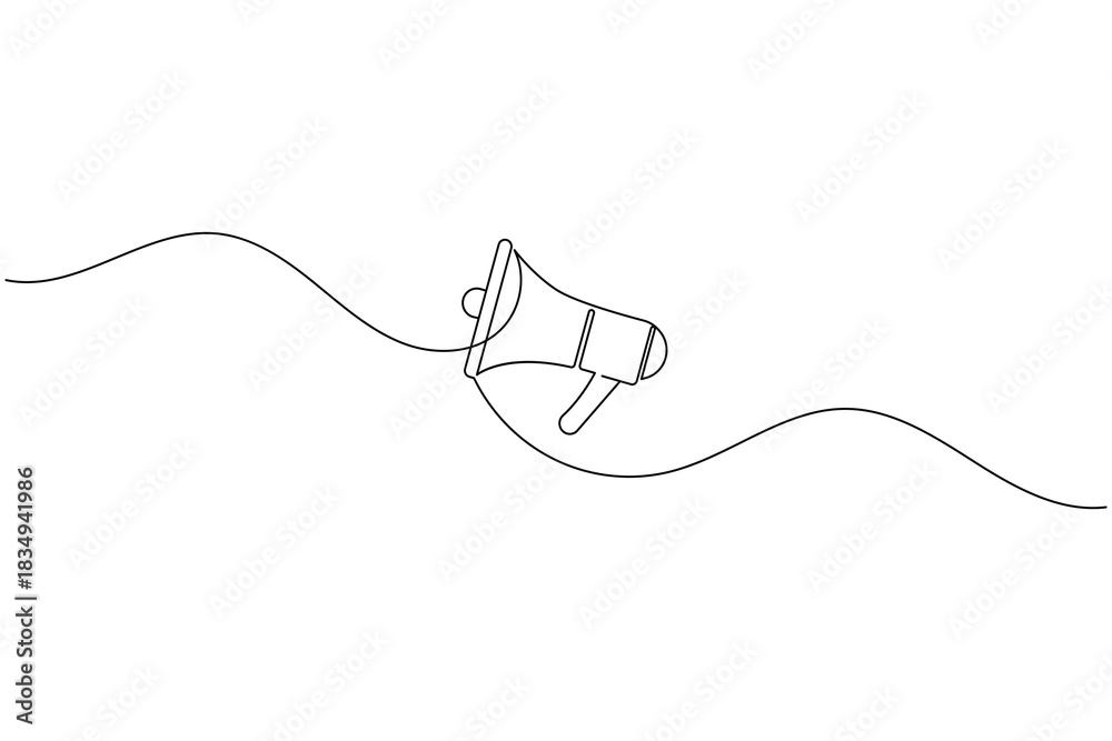 Obraz premium Megaphone one line drawing symbol for marketing advertising