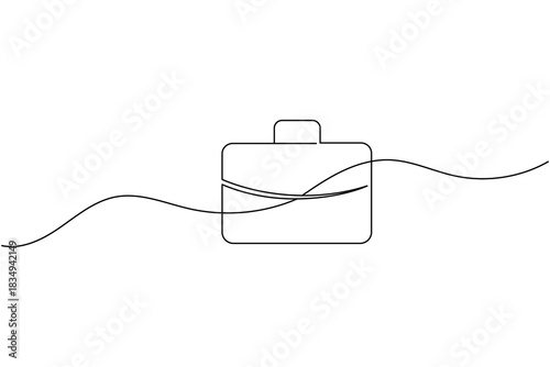 Continuous line drawing of business briefcase with abstract waves