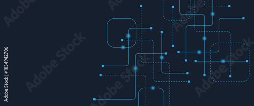 Abstract digital AI circuit board background with tech icons. Digital technology motherboard texture design. Engineering circuit board concept for poster, header, banner, website, presentation