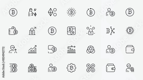 Cryptocurrency Bitcoin Blockchain Technology and Finance Icons Set vector illustration