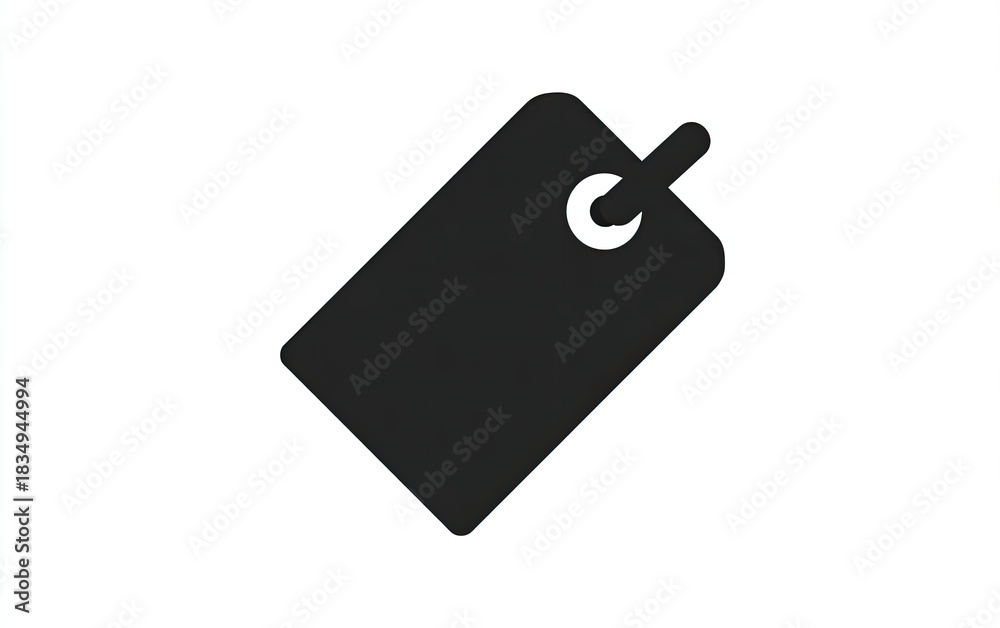 Fototapeta premium Monochrome, black label icon, with a hole and string attachment, isolated on white background