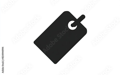 Monochrome, black label icon, with a hole and string attachment, isolated on white background