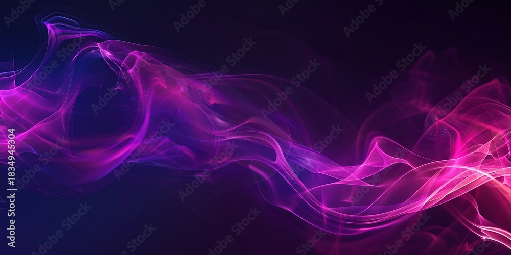 Fototapeta premium Flowing vibrant purple and pink smoke or gas against a dark background