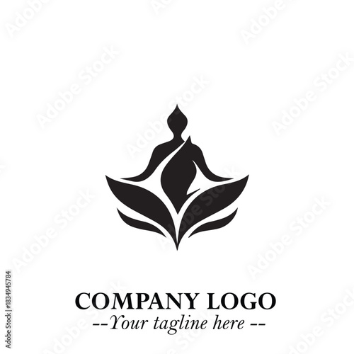 Woman Yoga Logo Symbol in Black on White Background for Calm Minimalist Wellness Branding Design Art