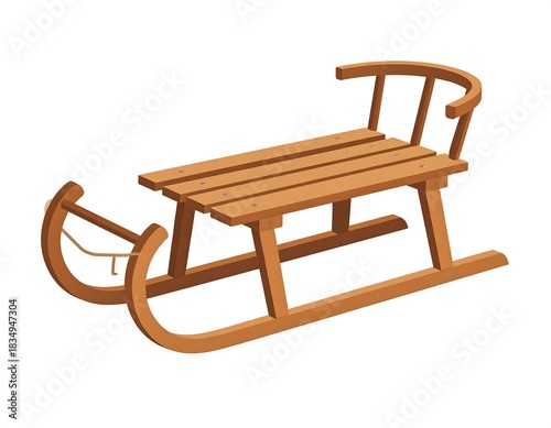 Wooden sleigh against white background