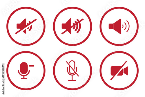 Volume Icon set. Loudspeaker Mute and unmute volume sound flat vector icons for video apps and websites. Speaker volume icon -audio voice sound symbol media music. Simple black line flat glyph vector