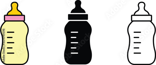 Baby feeding bottle Icon set filled and line style newborn milk bottle vector Illustration.