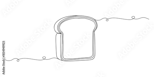 Continuous one line of a slice of bread, representing simplicity, everyday meal, and classic comfort food, hand drawn vector illustration.