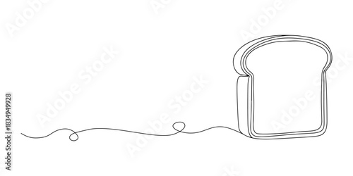 Continuous one line of a slice of bread, representing simplicity, everyday meal, and classic comfort food, hand drawn vector illustration.