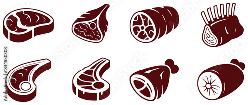 Collection of Stylized Meat Cuts Icons