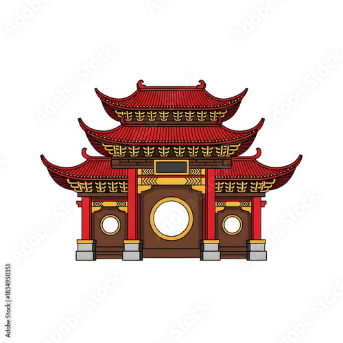 Traditional chinese gate with ornate roof structure perfect for travel guides, cultural websites, and background images for presentations. Great for asianthemed designs.