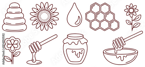 Honeycomb, Flowers, and Honey Dipper Icons