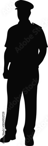 silhouette of a police officer standing in a formal uniform posture high quality