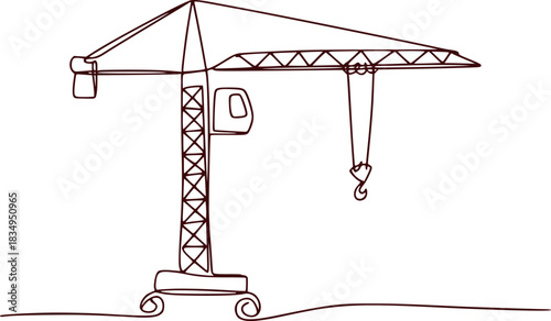 Simple Line Drawing of a Construction Crane with a Hook