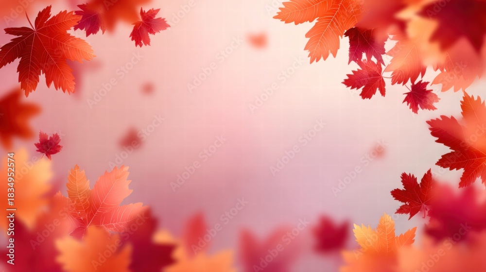 Fototapeta premium Autumn leaves falling against a soft, blurred background.