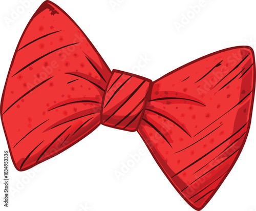 A vibrant hand drawn illustration of a classic red bow tie with textured