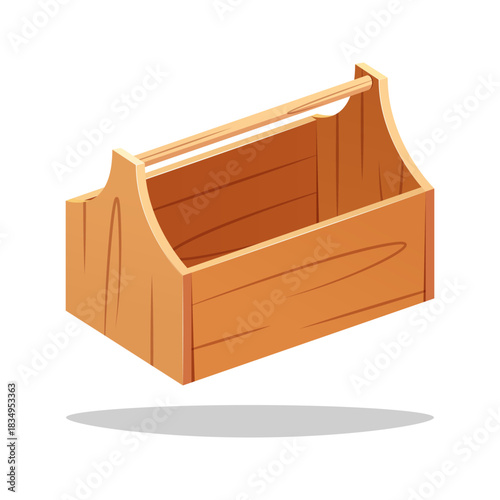Empty carpenters wooden toolbox vector isolated on white background.