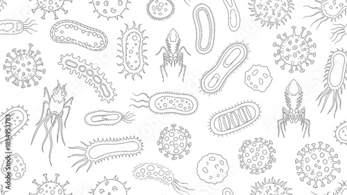 Doodle seamless pattern with viruses and germs vector illustration background
