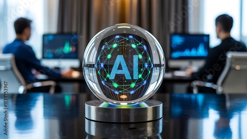 Artificial intelligence concept with crystal ball in modern technology office
