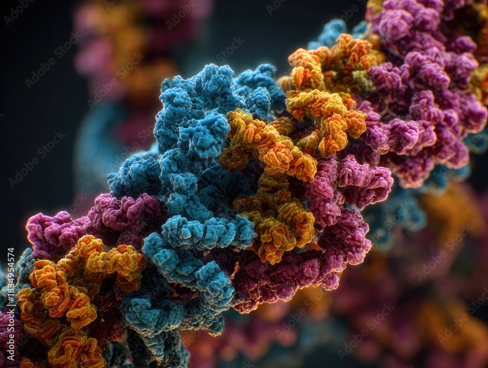 Obraz premium 3D-rendered illustration of colorful, complex biological molecules