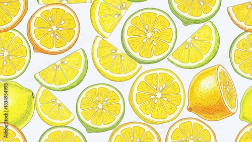 Vibrant citrus delight: Seamless lemon and lime slices in a bright, cheerful pattern