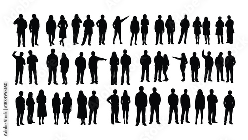 Diverse human silhouettes collection isolated on white background, Vector