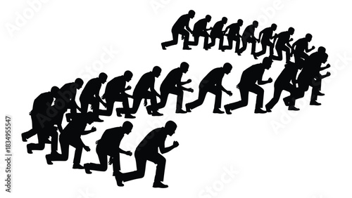 Running start arrow formation silhouette isolated on white background, Vector