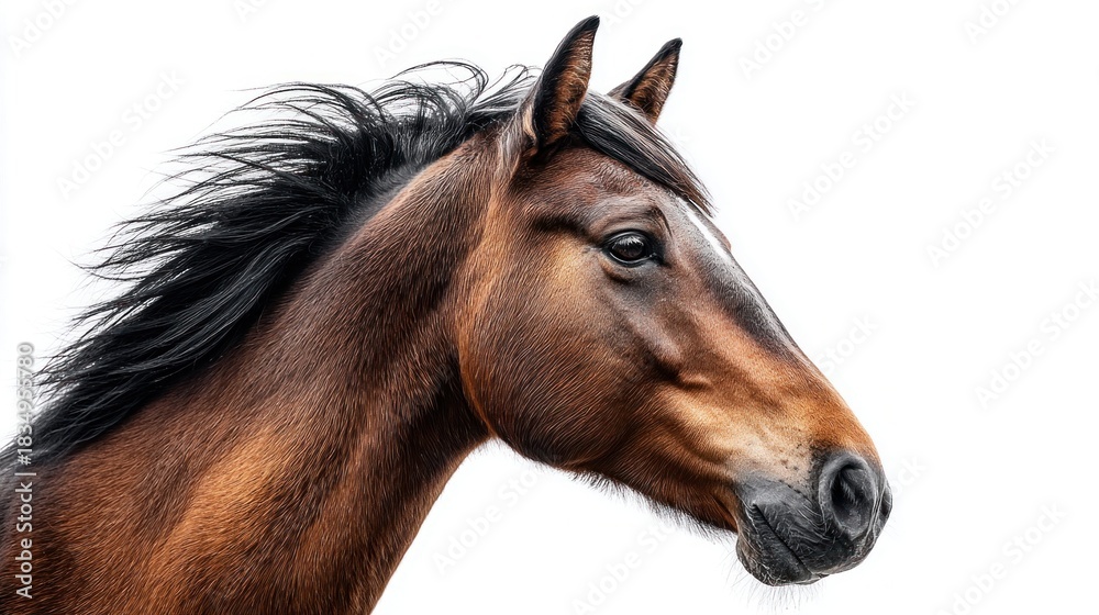 Obraz premium Elegant brown horse head portrait against a clean white background