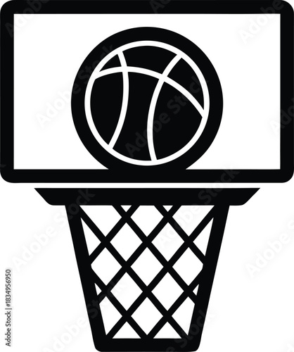 Basketball hoop with ball icon for sports and games