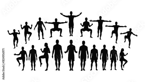 Dynamic fitness silhouettes isolated on white background, Vector