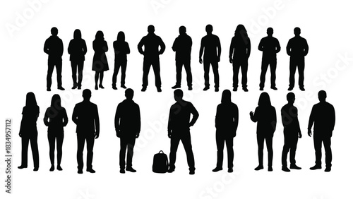 Group of diverse people silhouettes isolated on white background, Vector