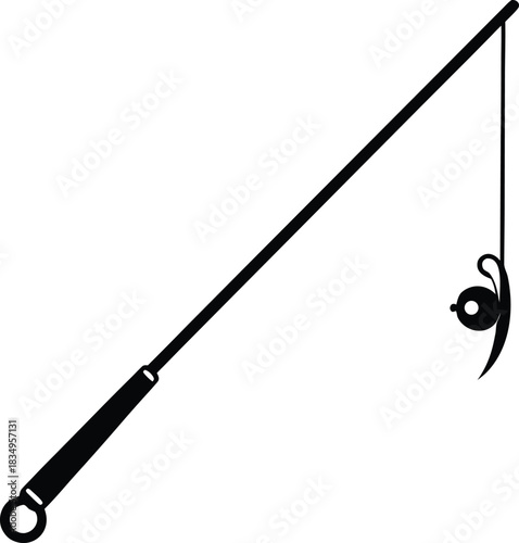 Simple fishing rod icon for outdoor recreation and hobbies