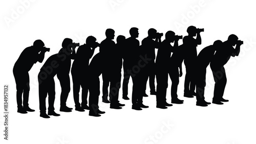 Paparazzi photographers silhouettes isolated on white background, Vector