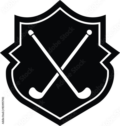 Flat emblem icon of a field hockey player in action