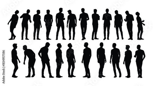 Men silhouettes in various poses isolated on white background, Vector