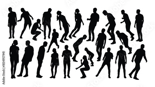Diverse human silhouettes collection isolated on white background, Vector
