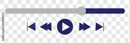 Music or video play bar icon. Audio player for songs or podcast playlist. Play, shuffle, repeat, rewind and fast forward buttons. Template of media player playback panel interface