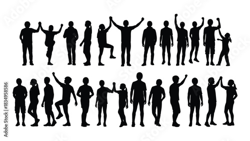 Diverse group silhouette collection isolated on white background, Vector