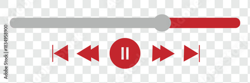 music player icons on transparent background. video player pause and play icon with previous and forward buttons.