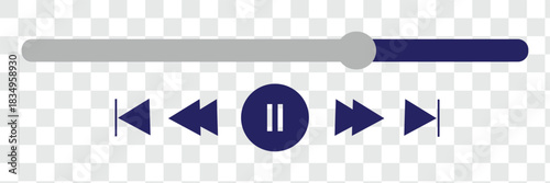 music player icons on transparent background. video player pause and play icon with previous and forward buttons.