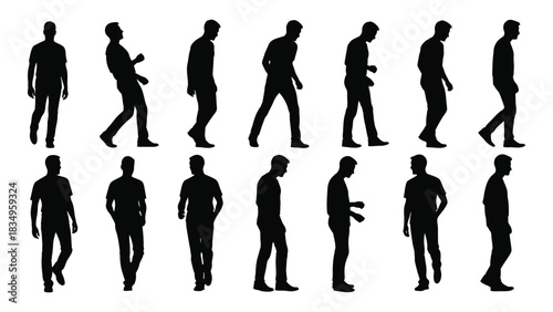 Men walking silhouettes collection isolated on white background, Vector