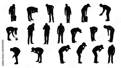 Diverse human silhouettes in various actions isolated on white background, Vector