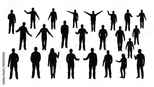Diverse collection of human silhouettes isolated on white background, Vector